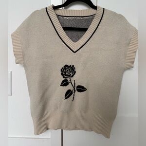 Lisa Says Gah V-Neck Sweater with Black Rose Design
